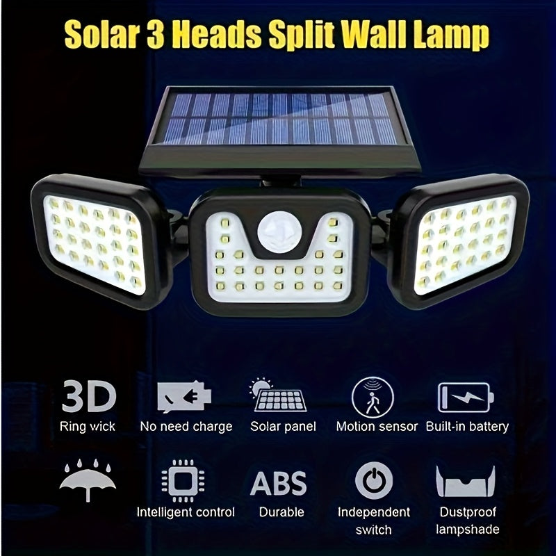☀️ SunGuard 3X – Lampe solaire à 3 têtes orientables avec détecteur de mouvement